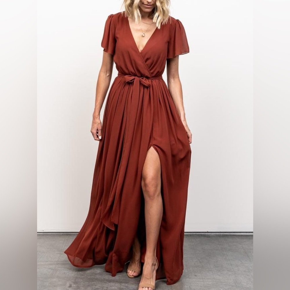 Baltic Born Rust Brown Maxi Dress with Tie Waist